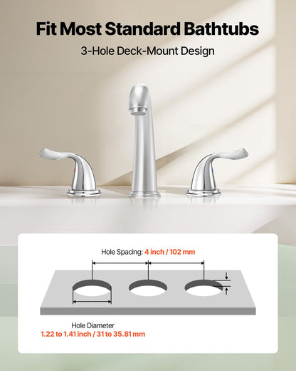 Roman Tub Faucet, 3 Hole Waterfall Bathtub Faucet, Gooseneck Bath Tubs Faucets Set with 2 Handles, Deck Mount Bath Tub Faucets Set for Adult Bathing, Silver, High Arc Spout, Temperature Control
