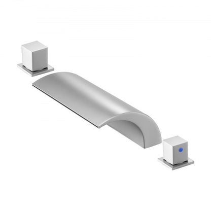 Roman Tub Faucet, 3 Hole Waterfall Bathtub Faucet, Roman Bathtub Faucets Set with 2 Handles, Deck Mount Bath Tub Faucets Set for Pet Washing, Baby Care, Adult Bathing, Silver, Dual Water Flow