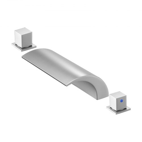 Roman Tub Faucet, 3 Hole Waterfall Bathtub Faucet, Roman Bathtub Faucets Set with 2 Handles, Deck Mount Bath Tub Faucets Set for Pet Washing, Baby Care, Adult Bathing, Silver, Dual Water Flow