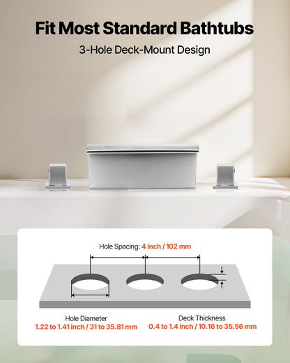 Roman Tub Faucet, 3 Hole Waterfall Bathtub Faucet, Roman Bathtub Faucets Set with 2 Handles, Deck Mount Bath Tub Faucets Set for Pet Washing, Baby Care, Adult Bathing, Silver, Dual Water Flow