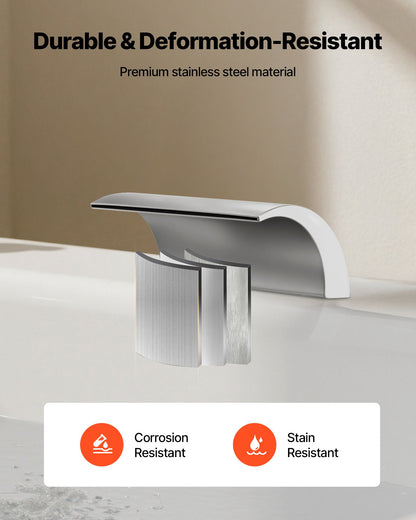 Roman Tub Faucet, 3 Hole Waterfall Bathtub Faucet, Roman Bathtub Faucets Set with 2 Handles, Deck Mount Bath Tub Faucets Set for Pet Washing, Baby Care, Adult Bathing, Silver, Dual Water Flow
