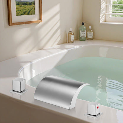 Roman Tub Faucet, 3 Hole Waterfall Bathtub Faucet, Roman Bathtub Faucets Set with 2 Handles, Deck Mount Bath Tub Faucets Set for Pet Washing, Baby Care, Adult Bathing, Silver, Dual Water Flow