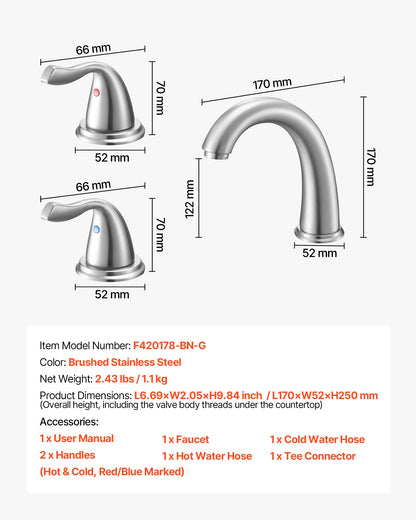 Roman Tub Faucet, 3 Hole Waterfall Bathtub Faucet, Gooseneck Bath Tubs Faucets Set with 2 Handles, Deck Mount Bath Tub Faucets Set for Adult Bathing, Brushed Stainless Steel, High Arc Spout