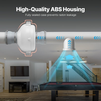 4 to 4.5 inch Radon Mitigation Fan System, Quiet 190 CFM Radon Mitigation Kit with 2 Couplers, Waterproof Radon Fan Electric Inline Duct Fan Exhaust Fan for Indoor Outdoor Ventilation