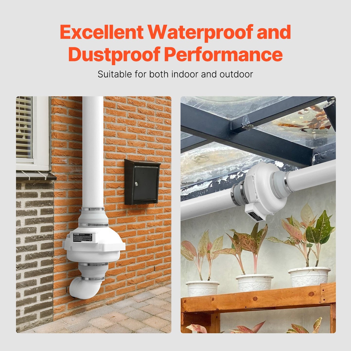 4 to 4.5 inch Radon Mitigation Fan System, Quiet 380 CFM Radon Mitigation Kit with 2 Couplers, Waterproof Radon Fan Electric Inline Duct Fan Exhaust Fan for Indoor Outdoor Ventilation