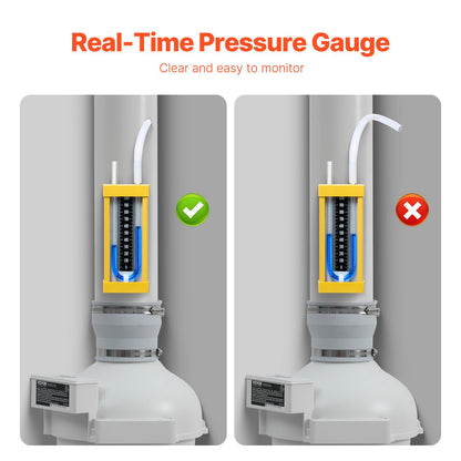 Radonlüfter-Installationsset (4 bis 4,5 Zoll), leises 190-CFM-Radon-Absaugsystem mit 2 Kupplungen, Druckanzeige, wasserdichter Inline-Rohrventilator für die Innen- und Außenlüftung