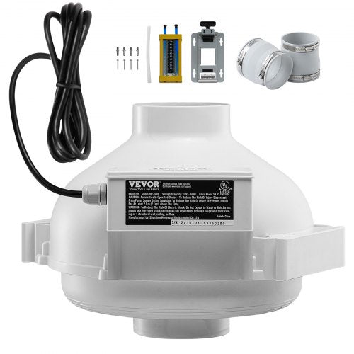 4 to 3.5 inch Radon Fan Installation Kit, Quiet 260CFM Radon Mitigation Fan System Kit with 2 Couplers, Pressure Indicator, Waterproof Inline Duct Fan Exhaust Fan for Indoor Outdoor Ventilation