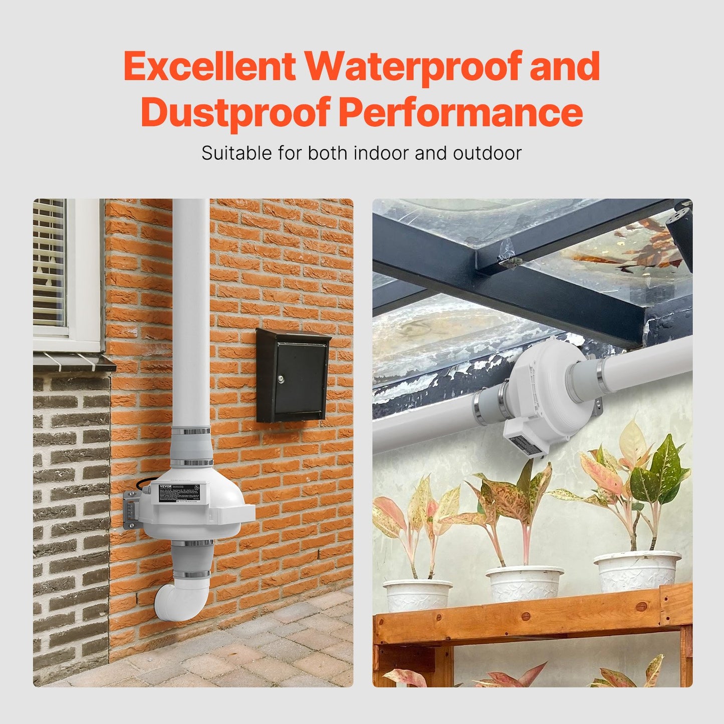 Radon-Lüfter-Installationsset (4 bis 3,5 Zoll), leises Radon-Absaugsystem mit 260 CFM, 2 Kupplungen, Druckanzeige, wasserdichter Inline-Rohrventilator für die Innen- und Außenlüftung