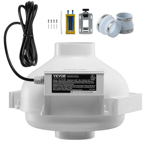 4 to 4.5 inch Radon Fan Installation Kit, Quiet 260CFM Radon Mitigation Fan System Kit with 2 Couplers, Pressure Indicator, Waterproof Inline Duct Fan Exhaust Fan for Indoor Outdoor Ventilation
