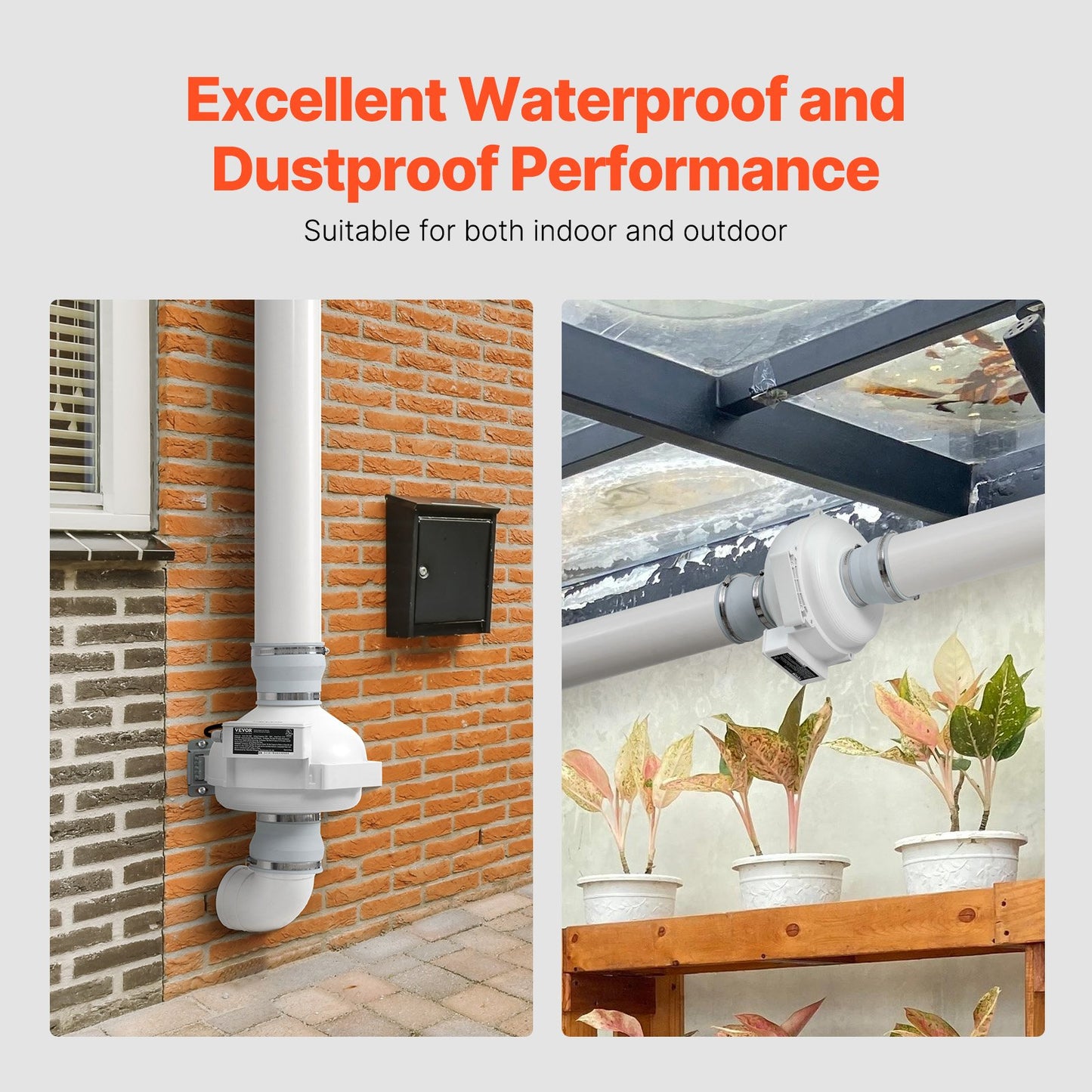 4 to 4.5 inch Radon Fan Installation Kit, Quiet 260CFM Radon Mitigation Fan System Kit with 2 Couplers, Pressure Indicator, Waterproof Inline Duct Fan Exhaust Fan for Indoor Outdoor Ventilation