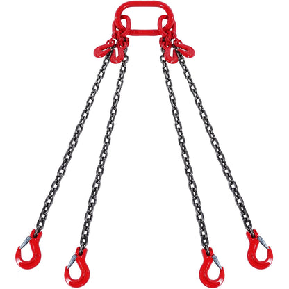 Kettengehänge, 6,35 mm x 1,52 m Hebeketten mit Haken, G80 Motorkettenzug, 3 Tonnen Hebeketten für Motorhebezeuge, Motorhebekette mit 4-Strang-Greifhaken und Verstellern