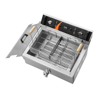 Gewerbliche Fritteuse, 3000 W, elektrische Truthahnfritteuse mit Korb, großes Fassungsvermögen (30,6 qt / 29 l), Tischgerät, Edelstahl, Temperaturregelung, für Gastronomiebetriebe, Silber