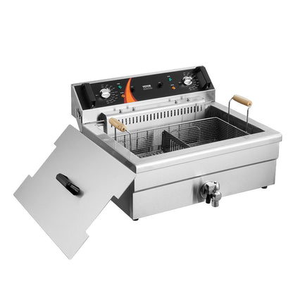 Gewerbliche Fritteuse, 3000 W, elektrische Truthahnfritteuse mit Korb, großes Fassungsvermögen (30,6 qt / 29 l), Tischgerät, Edelstahl, Temperaturregelung, für Gastronomiebetriebe, Silber