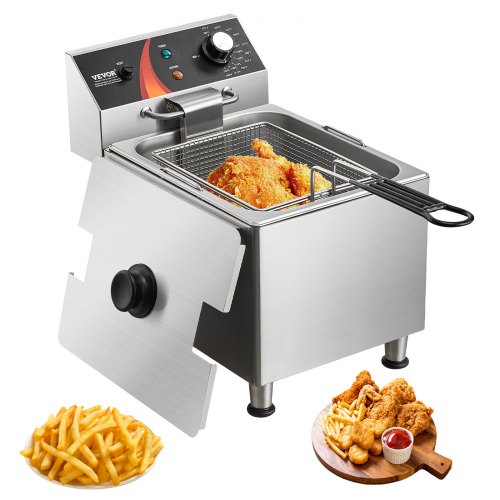 Gewerbliche Fritteuse, 1750 W, elektrische Tischfritteuse mit Frittierkorb und höhenverstellbaren Füßen, 12 Qt / 11,5 l Edelstahl-Einzelfritteuse, Temperaturregelung, Überhitzungsschutz, für den Einsatz in der Gastronomie