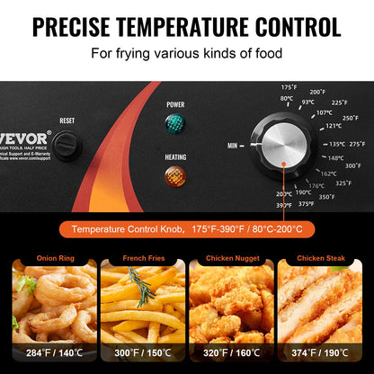 Gewerbliche Fritteuse, 1750 W, elektrische Tischfritteuse mit Frittierkorb und höhenverstellbaren Füßen, 12 Qt / 11,5 l Edelstahl-Einzelfritteuse, Temperaturregelung, Überhitzungsschutz, für den Einsatz in der Gastronomie