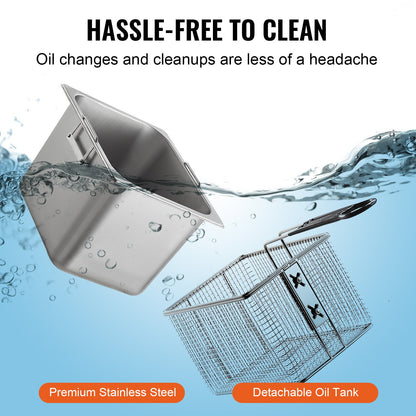 Gewerbliche Fritteuse, 1750 W, elektrische Tischfritteuse mit Frittierkorb und höhenverstellbaren Füßen, 12 Qt / 11,5 l Edelstahl-Einzelfritteuse, Temperaturregelung, Überhitzungsschutz, für den Einsatz in der Gastronomie