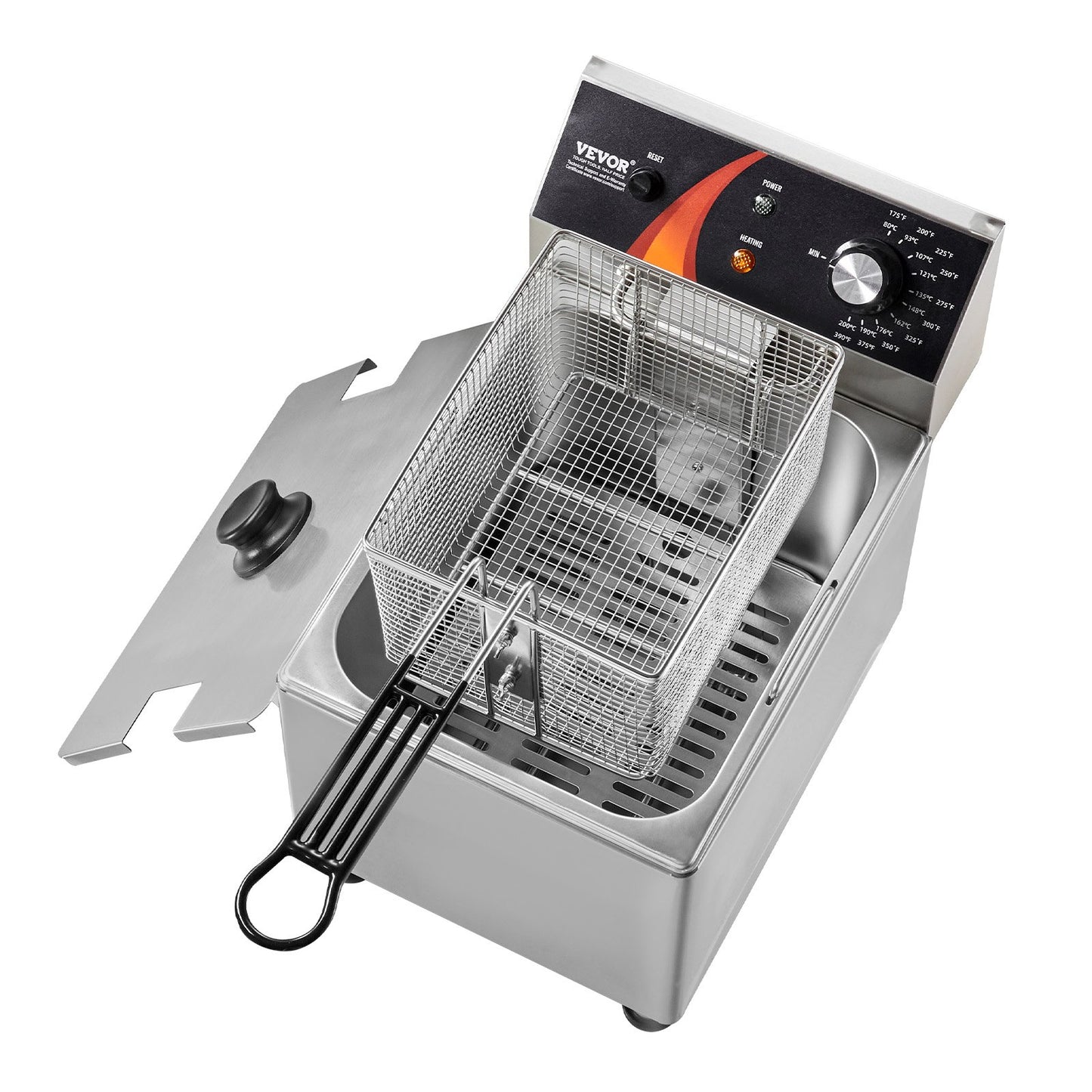 Gewerbliche Fritteuse, 1750 W, elektrische Tischfritteuse mit Frittierkorb und höhenverstellbaren Füßen, 12 Qt / 11,5 l Edelstahl-Einzelfritteuse, Temperaturregelung, Überhitzungsschutz, für den Einsatz in der Gastronomie