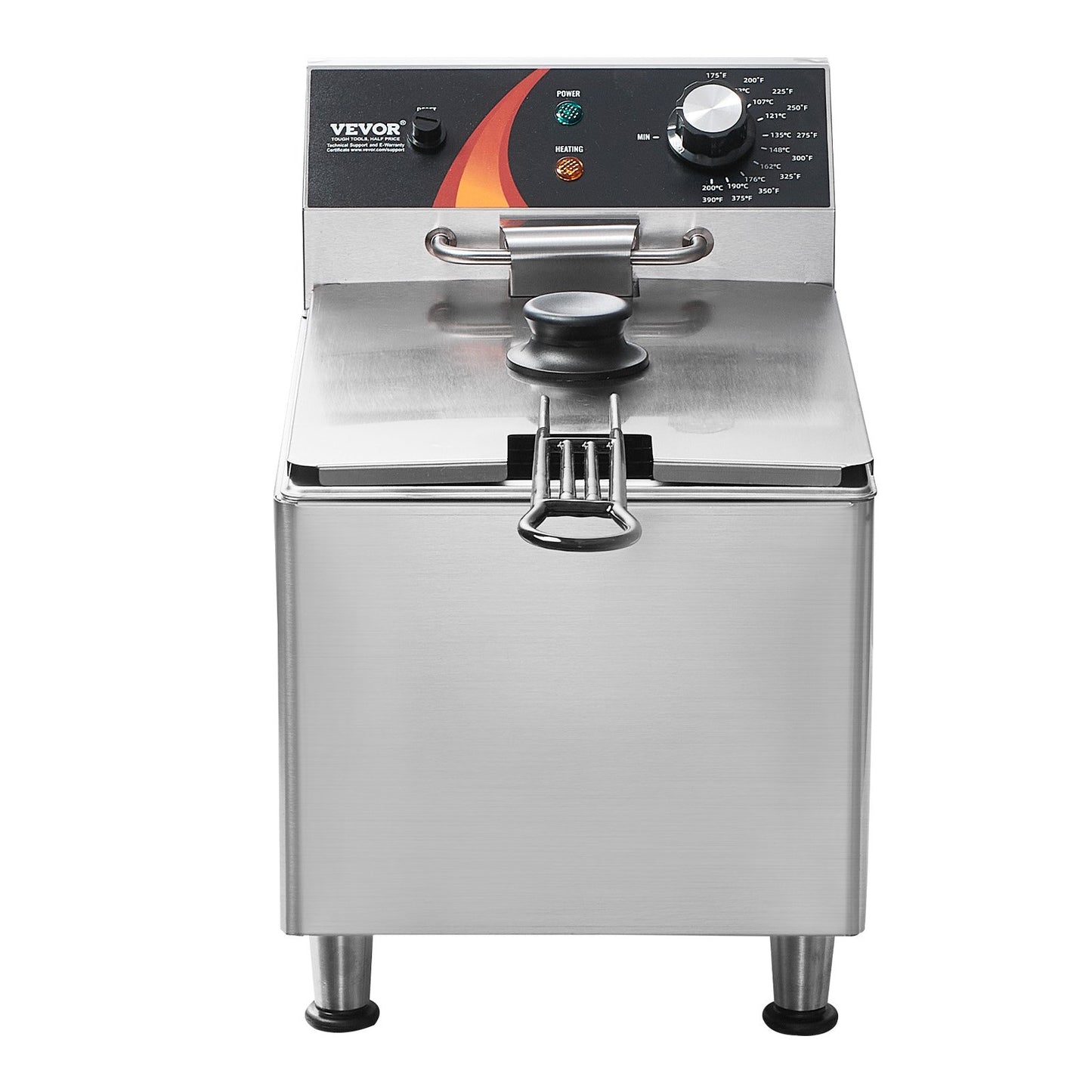 Gewerbliche Fritteuse, 1750 W, elektrische Tischfritteuse mit Frittierkorb und höhenverstellbaren Füßen, 12 Qt / 11,5 l Edelstahl-Einzelfritteuse, Temperaturregelung, Überhitzungsschutz, für den Einsatz in der Gastronomie
