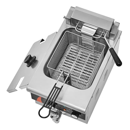 Gewerbliche Fritteuse, 1750 W, elektrische Tischfritteuse mit Frittierkorb, 8,5 l Fassungsvermögen, 1 mm dickes Edelstahlgehäuse, Zeit- und Temperaturregelung, für den Einsatz in der Gastronomie, Silber