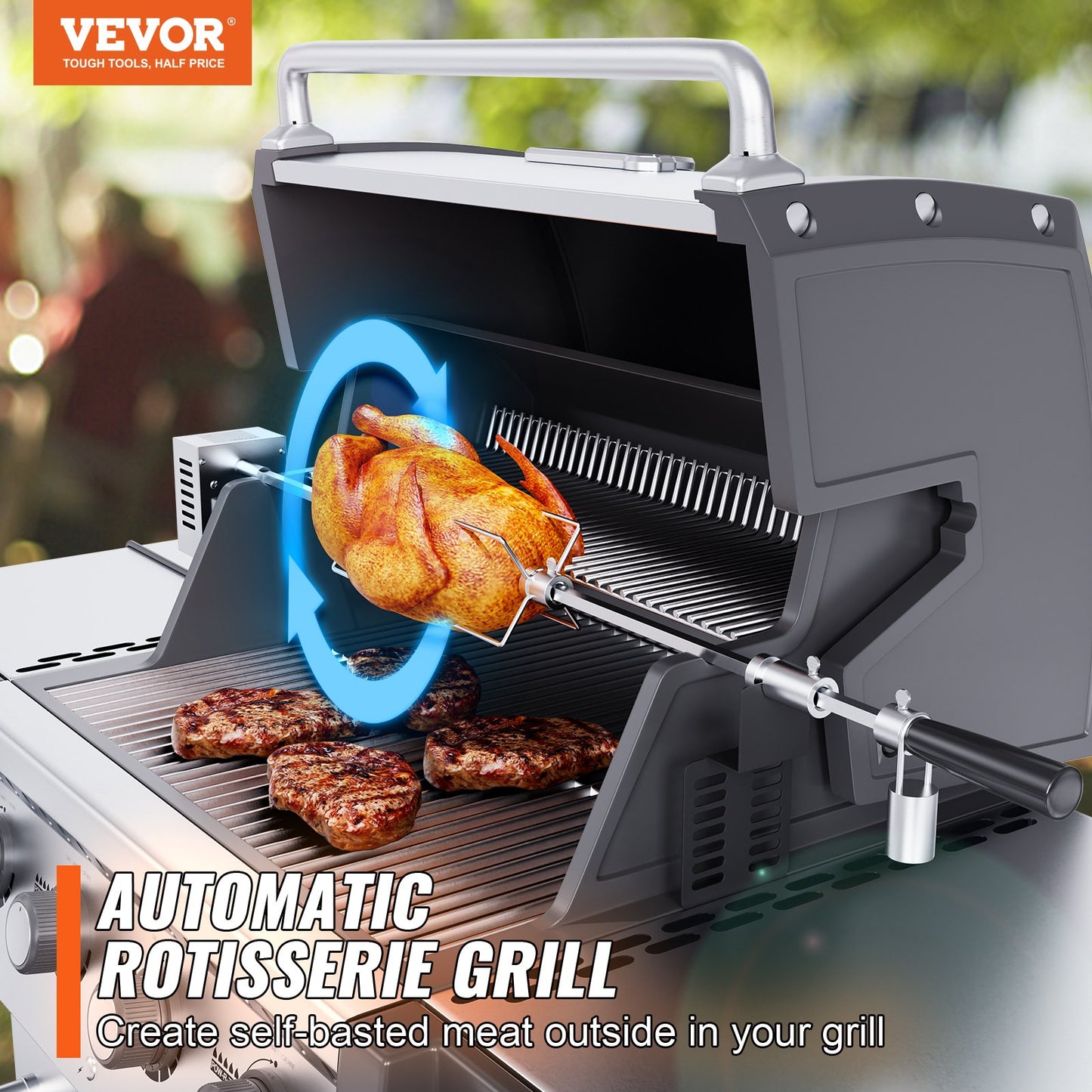 Universelles Grill-Drehspieß-Set, BBQ-Bräter, 81,3 cm/99,1 cm Spießstange, Elektromotor