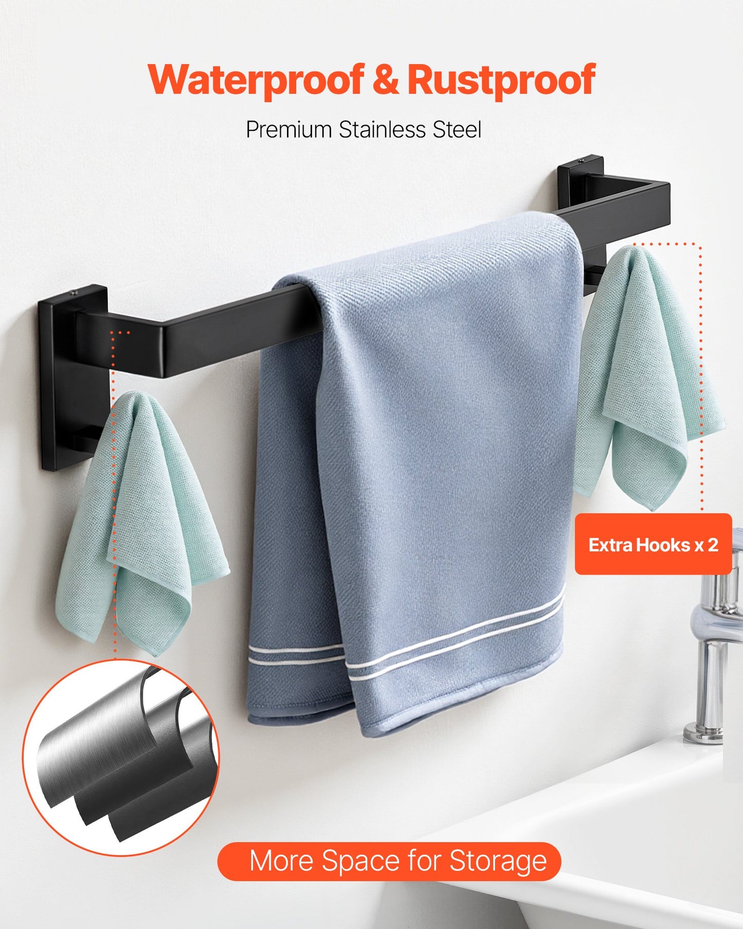 Matte Black Bathroom Hardware Set, 5 Pieces Stainless Steel Bathroom Accessories Set, 24-inch Towel Bar, Towel Rack, 2 Robe Towel Hooks, Toilet Paper Holder, for Bath Room, Wall Mounted