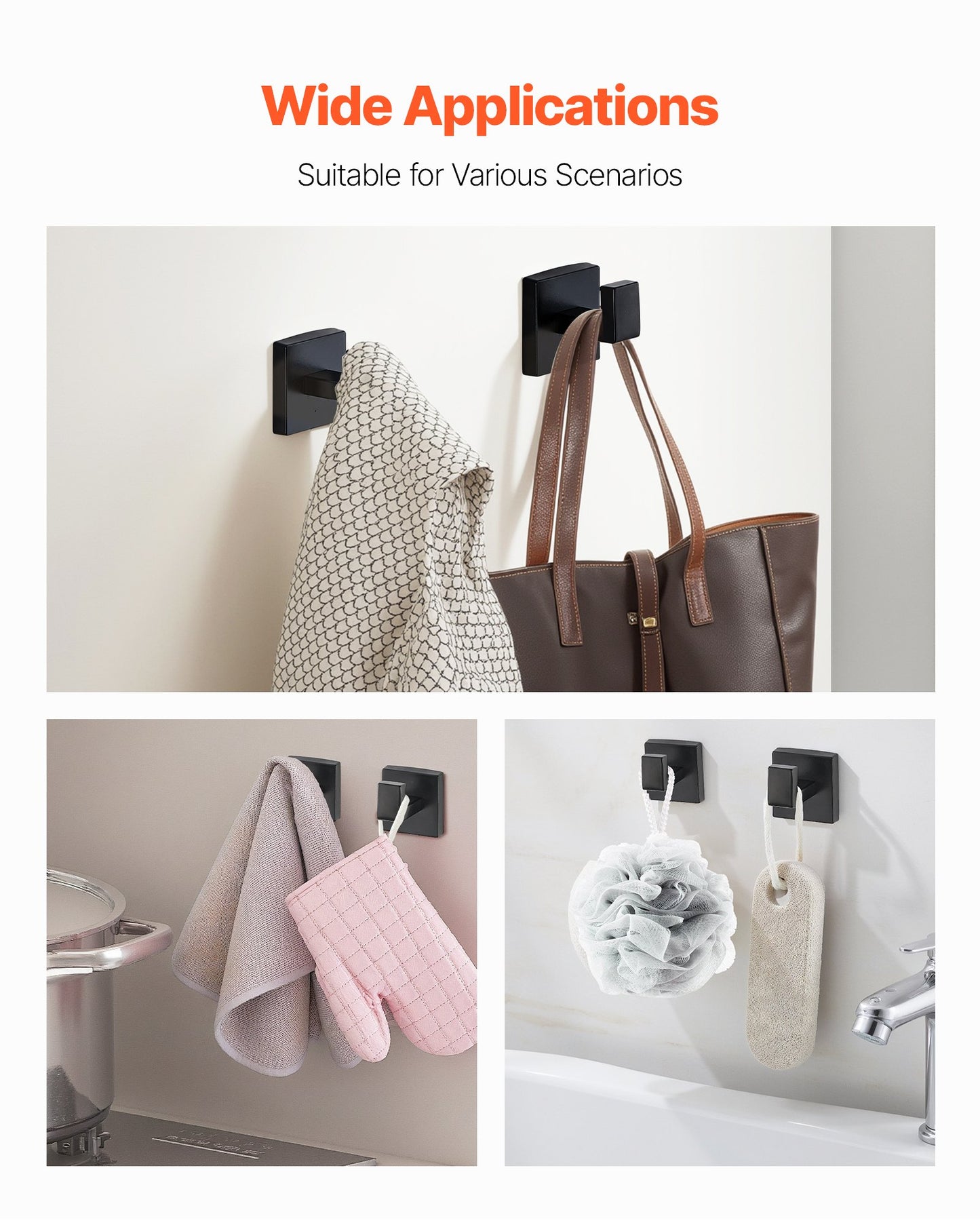 Matte Black Bathroom Hardware Set, 5 Pieces Stainless Steel Bathroom Accessories Set, 24-inch Towel Bar, Towel Rack, 2 Robe Towel Hooks, Toilet Paper Holder, for Bath Room, Wall Mounted