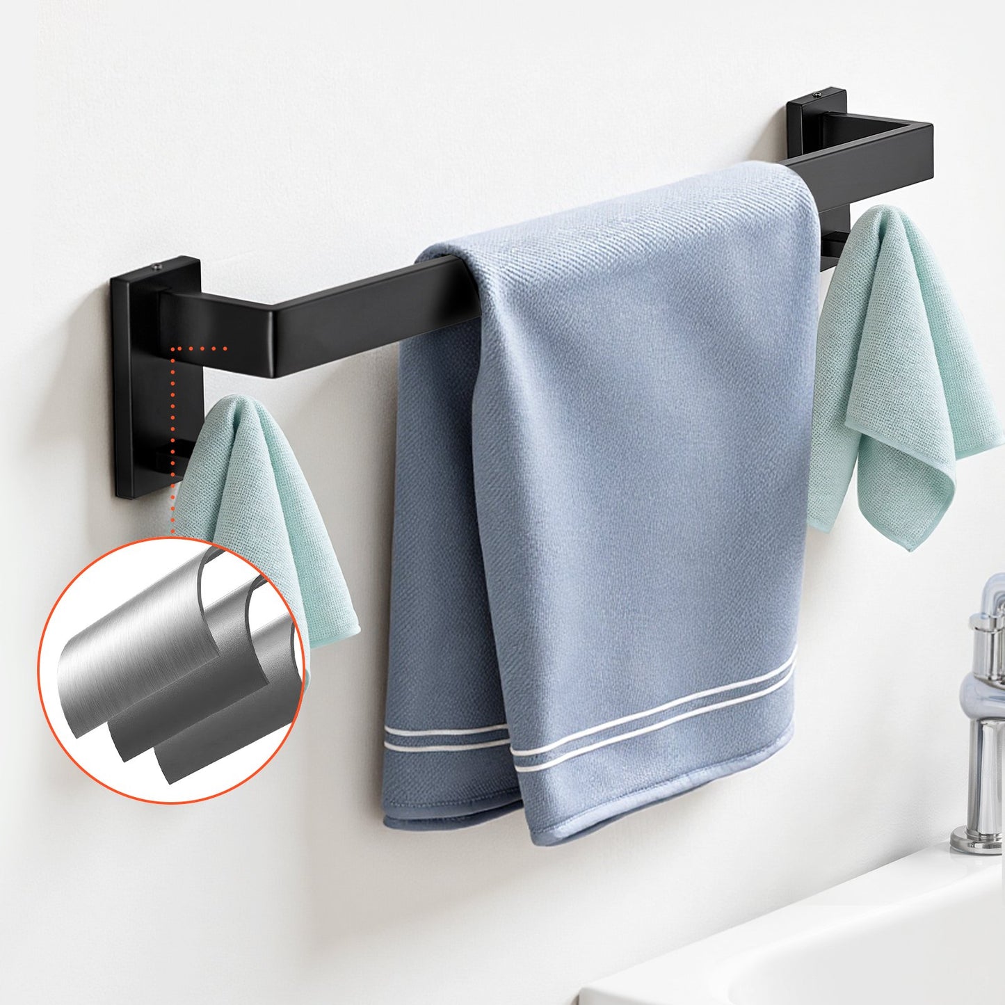 Matte Black Bathroom Hardware Set, 5 Pieces Stainless Steel Bathroom Accessories Set, 24-inch Towel Bar, Towel Rack, 2 Robe Towel Hooks, Toilet Paper Holder, for Bath Room, Wall Mounted