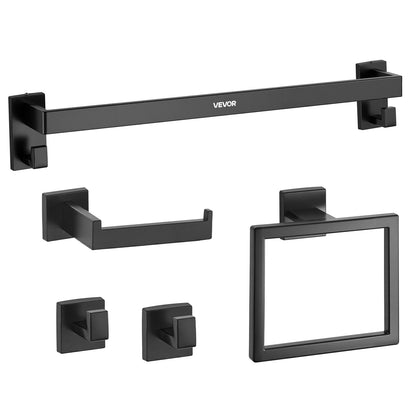 Matte Black Bathroom Hardware Set, 5 Pieces Stainless Steel Bathroom Accessories Set, 24-inch Towel Bar, Towel Rack, 2 Robe Towel Hooks, Toilet Paper Holder, for Bath Room, Wall Mounted