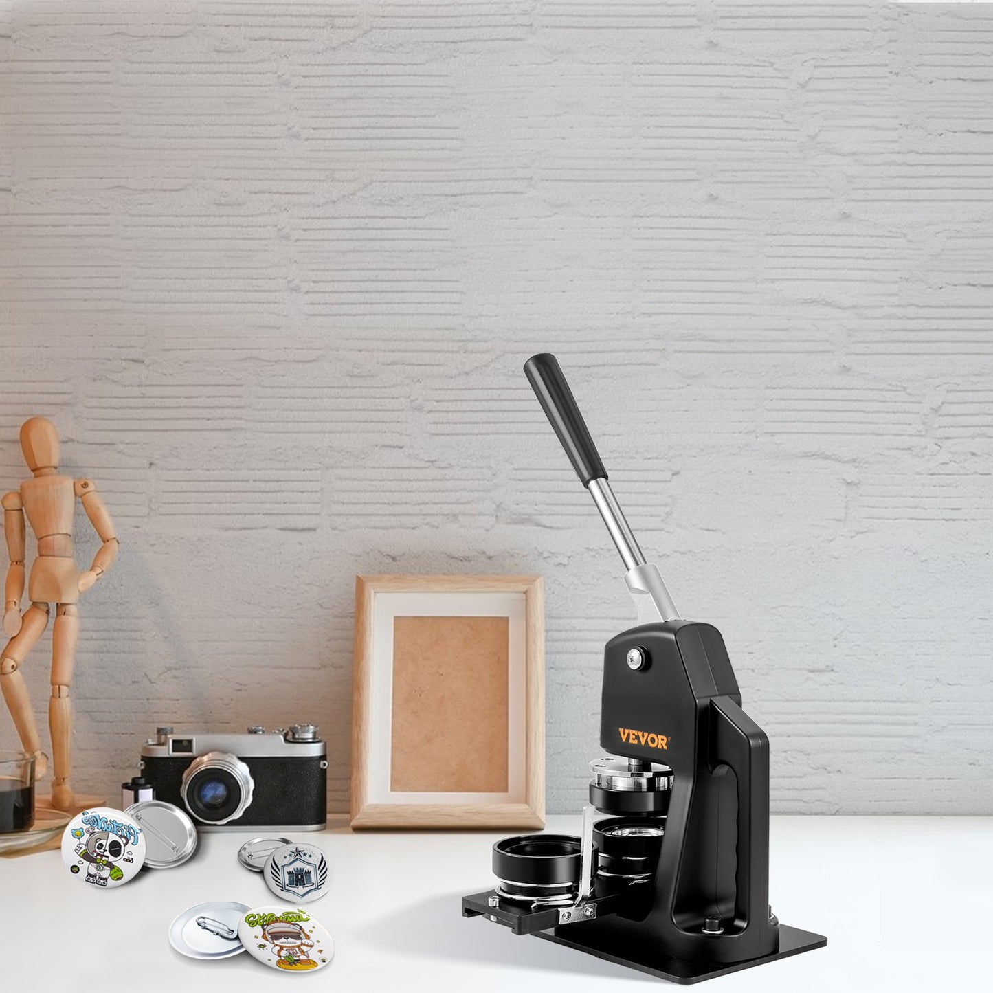 Buttonmaschine, Stanzpresse für verschiedene Größen (1,25 + 2,25 Zoll), Bastelset für Kinder, Anstecknadel-Set mit 500 Buttonteilen, Kreisschneider und Zauberbuch