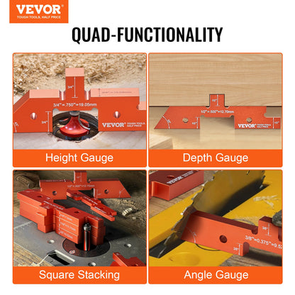 Frästisch-Einstellleisten, 14-teilig, Präzisions-Einstellblöcke aus Aluminium mit Höhenlehre, lasergravierten Größenmarkierungen und Aufbewahrungskoffer, zur Messung von Tiefe, Höhe und Winkel, für Frästisch- und Sägezubehör