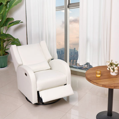 Electronic Power Recliner and Swivel Glider, 113.4 kg Weight Capacity Swivel Glider Recliner Chair with Adjustable Angle, Polyester Surface Recliner Rocker for Living Room, Bedroom, Off White