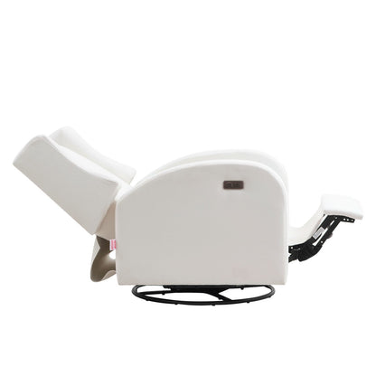 Electronic Power Recliner and Swivel Glider, 113.4 kg Weight Capacity Swivel Glider Recliner Chair with Adjustable Angle, Polyester Surface Recliner Rocker for Living Room, Bedroom, Off White