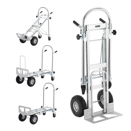 Aluminum Hand Truck, 4 in 1, 453.6 kg Load Capacity, Heavy Duty Industrial Convertible Folding Hand Truck and Dolly, Utility Cart Converts from Hand Truck to Platform Cart with Rubber Wheels