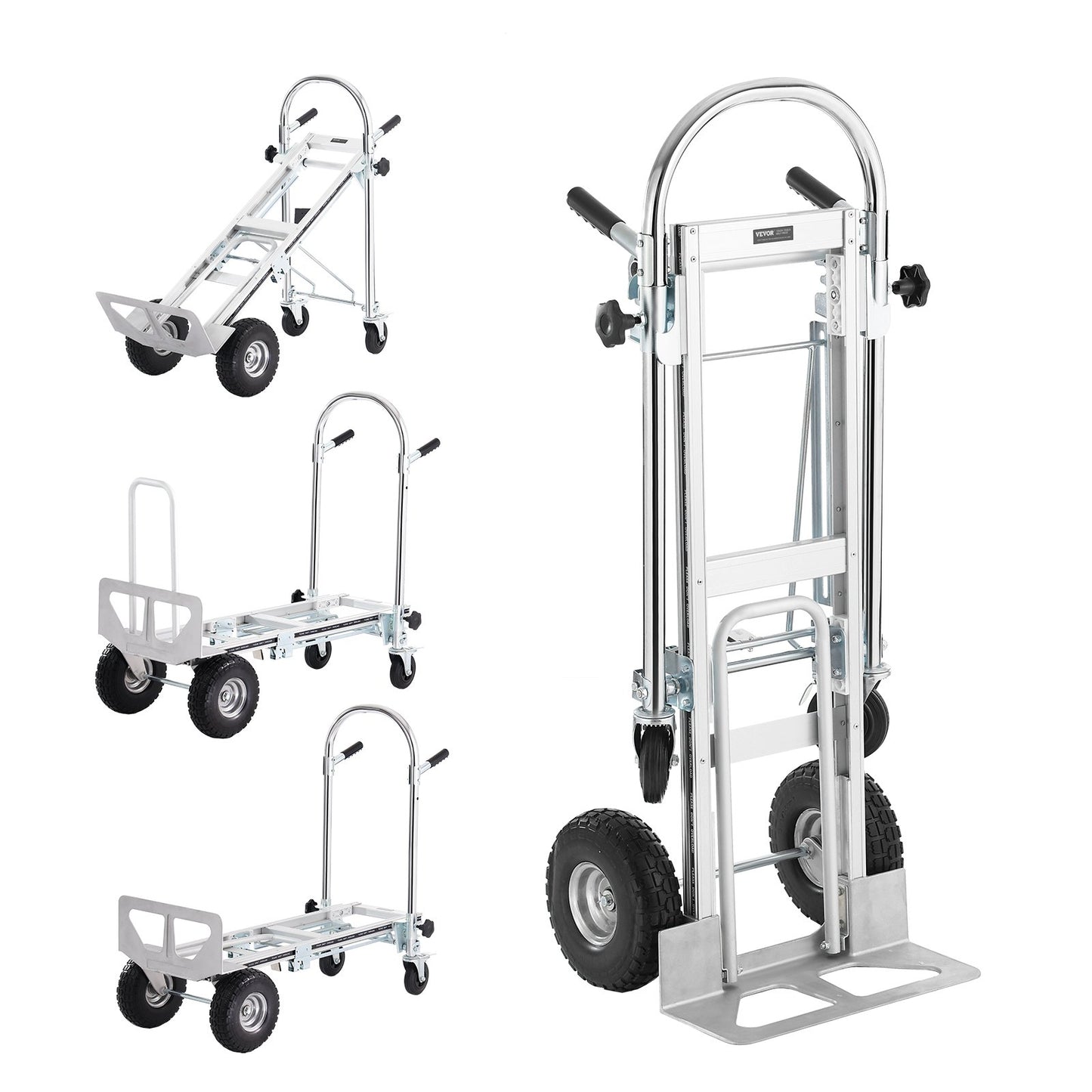 Aluminum Hand Truck, 4 in 1, 453.6 kg Load Capacity, Heavy Duty Industrial Convertible Folding Hand Truck and Dolly, Utility Cart Converts from Hand Truck to Platform Cart with Rubber Wheels