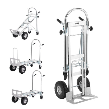 Aluminum Hand Truck, 4 in 1, 453.6 kg Load Capacity, Heavy Duty Industrial Convertible Folding Hand Truck and Dolly, Utility Cart Converts from Hand Truck to Platform Cart with Rubber Wheels