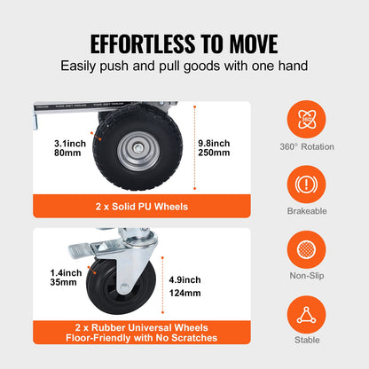 Aluminum Hand Truck, 2 in 1, 1000 lbs Load Capacity, Heavy Duty Industrial Convertible Folding Hand Truck and Dolly, Utility Cart Converts from Hand Truck to Platform Cart with Rubber Wheels