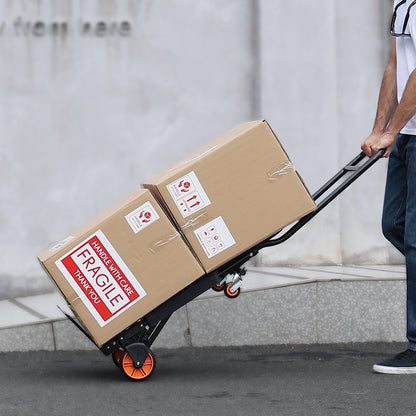 Aluminium-Sackkarre, 2-in-1, 136,1 kg Tragfähigkeit, robuste, industrielle, faltbare Sackkarre und Rollwagen, Mehrzweckwagen, der sich von einer Sackkarre in einen Plattformwagen mit Gummirädern umwandeln lässt