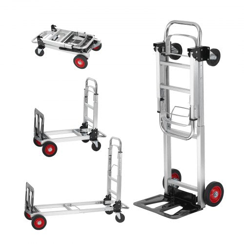 Aluminum Hand Truck, 2 in 1, 181.4 kg Load Capacity, Heavy Duty Industrial Convertible Folding Hand Truck and Dolly, Utility Cart Converts from Hand Truck to Platform Cart with Rubber Wheels