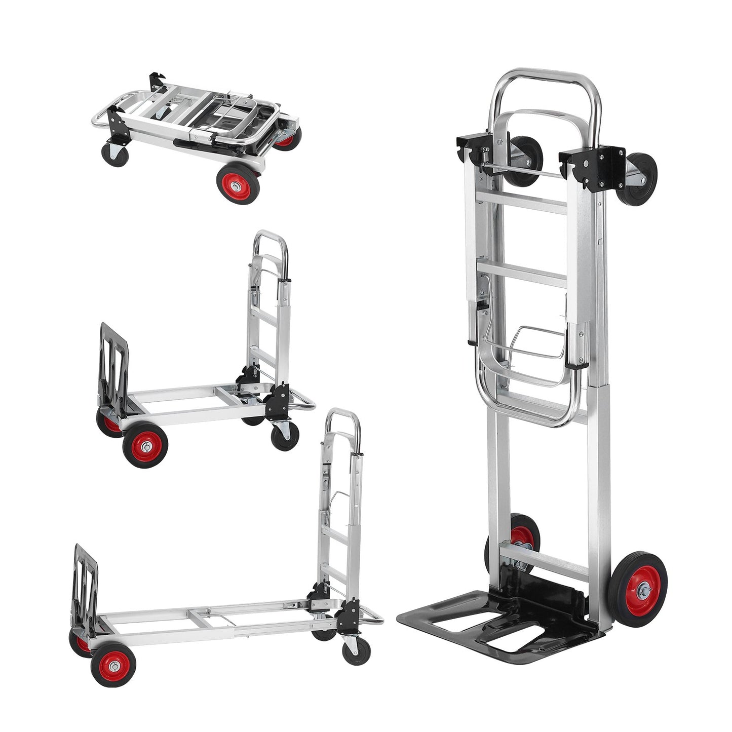 Aluminum Hand Truck, 2 in 1, 181.4 kg Load Capacity, Heavy Duty Industrial Convertible Folding Hand Truck and Dolly, Utility Cart Converts from Hand Truck to Platform Cart with Rubber Wheels