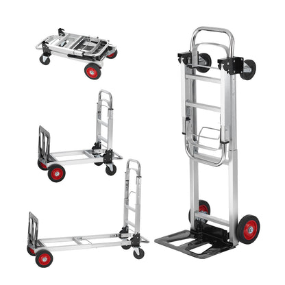Aluminum Hand Truck, 2 in 1, 181.4 kg Load Capacity, Heavy Duty Industrial Convertible Folding Hand Truck and Dolly, Utility Cart Converts from Hand Truck to Platform Cart with Rubber Wheels