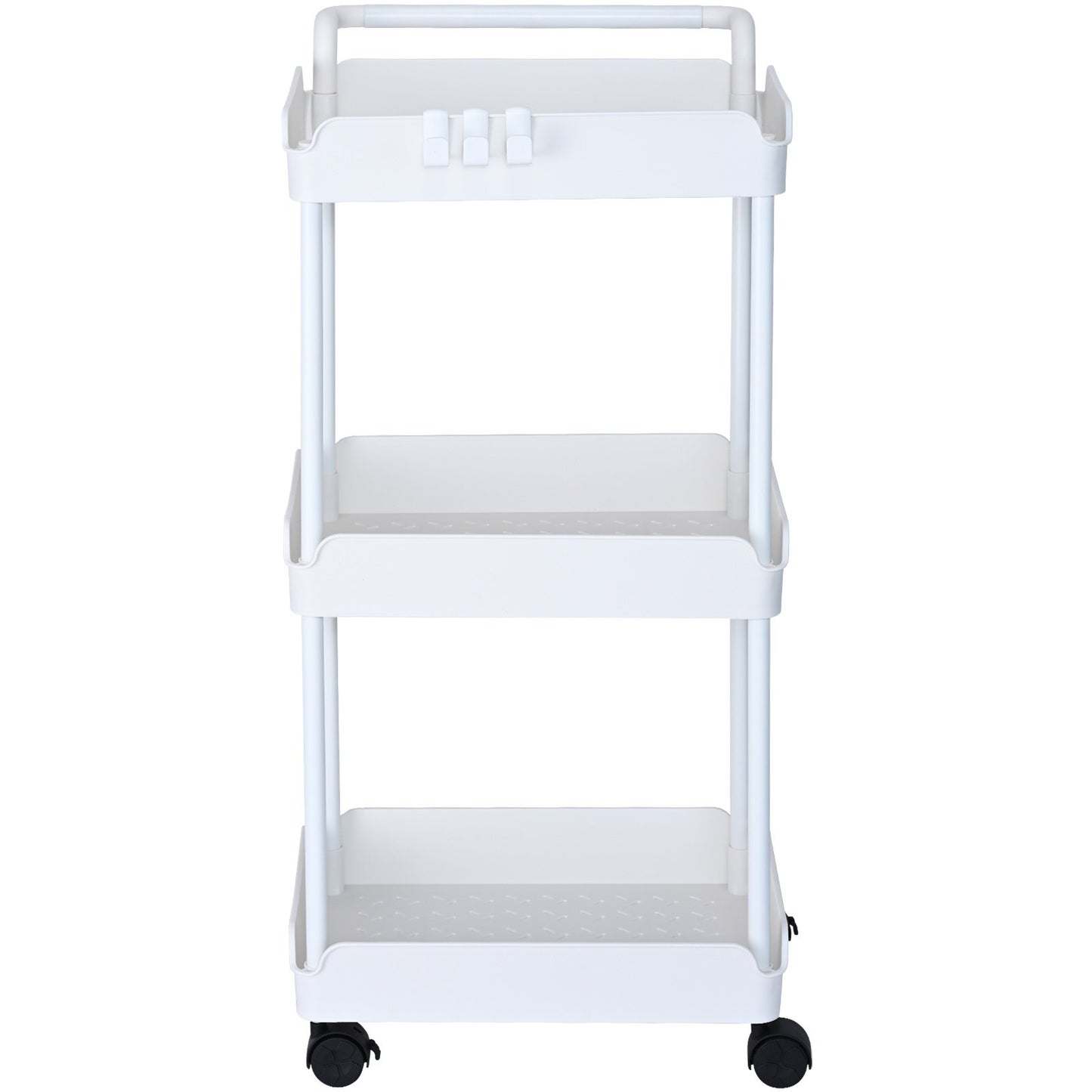 3-Tier Rolling Utility Cart, Kitchen Cart with Lockable Wheels, Multi-Functional Storage Trolley with Handle for Office, Living Room, Kitchen, Movable Storage Basket Organizer Shelves, White