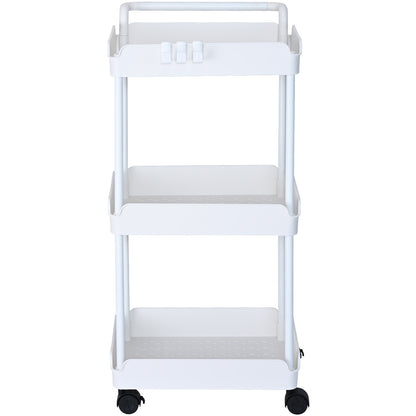 3-Tier Rolling Utility Cart, Kitchen Cart with Lockable Wheels, Multi-Functional Storage Trolley with Handle for Office, Living Room, Kitchen, Movable Storage Basket Organizer Shelves, White
