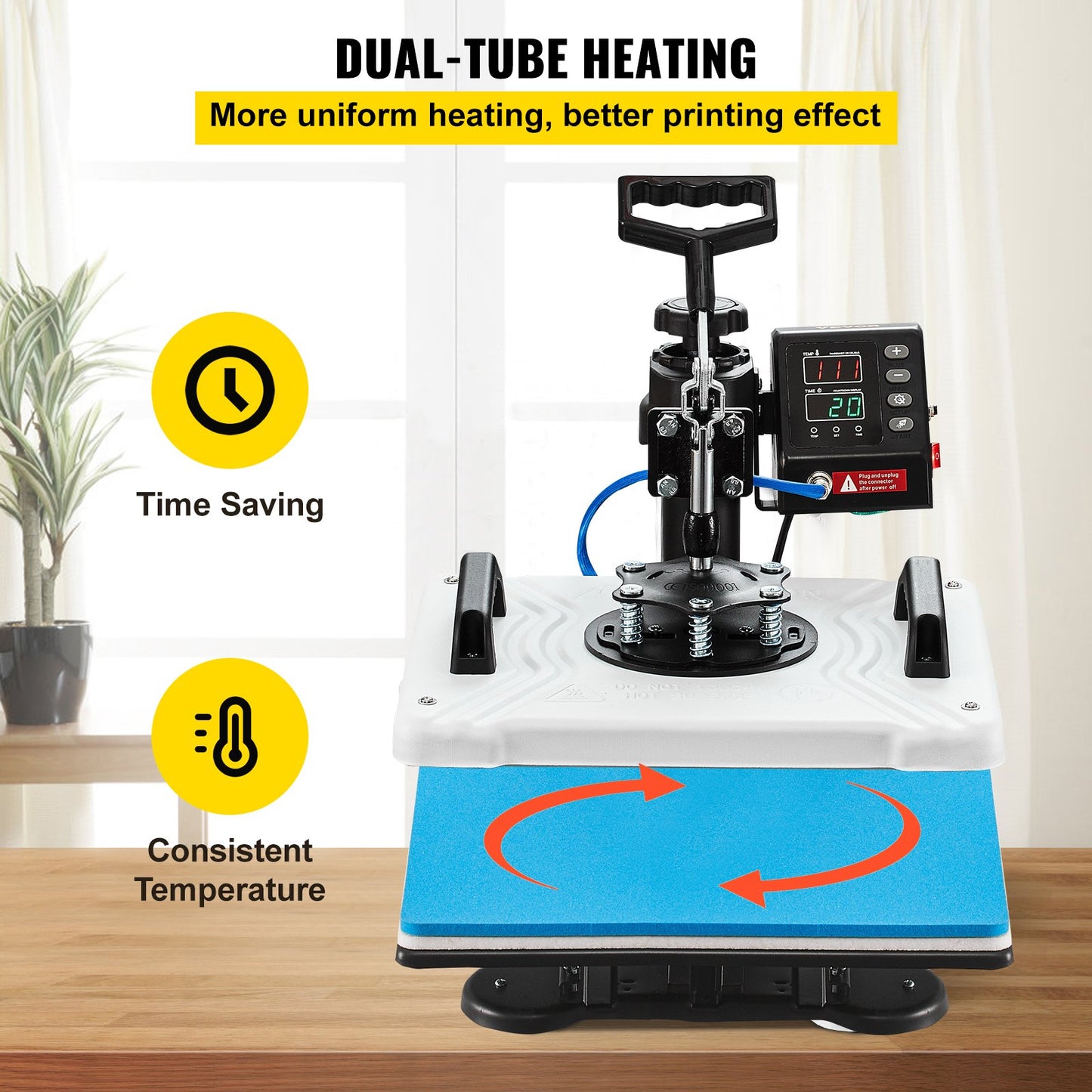 10-in-1-Heißpresse (30,5 x 38,1 cm), 1000 W, 360°-Schwenkarm, weiße Ausführung, geeignet für T-Shirt-Sublimation, Stifte, Kappen, Tassen und Shirts. Zweirohr-Heizung.