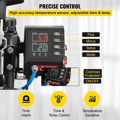 10-in-1-Heißpresse (30,5 x 38,1 cm), 1000 W, 360°-Schwenkarm, weiße Ausführung, geeignet für T-Shirt-Sublimation, Stifte, Kappen, Tassen und Shirts. Zweirohr-Heizung.