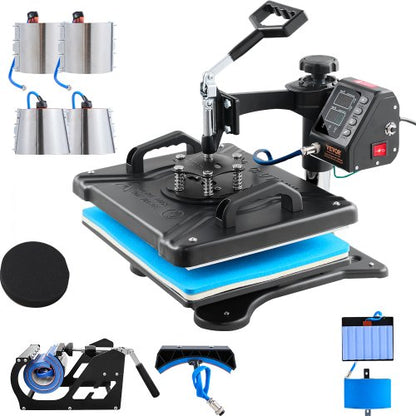 10-in-1-Heißpresse (30,5 x 38,1 cm), 1000 W, 360°-Drehfunktion, Schwarz, für T-Shirt-Sublimation, Doppelrohrheizung, geeignet für Stifte, Kappen, Tassen und T-Shirts.
