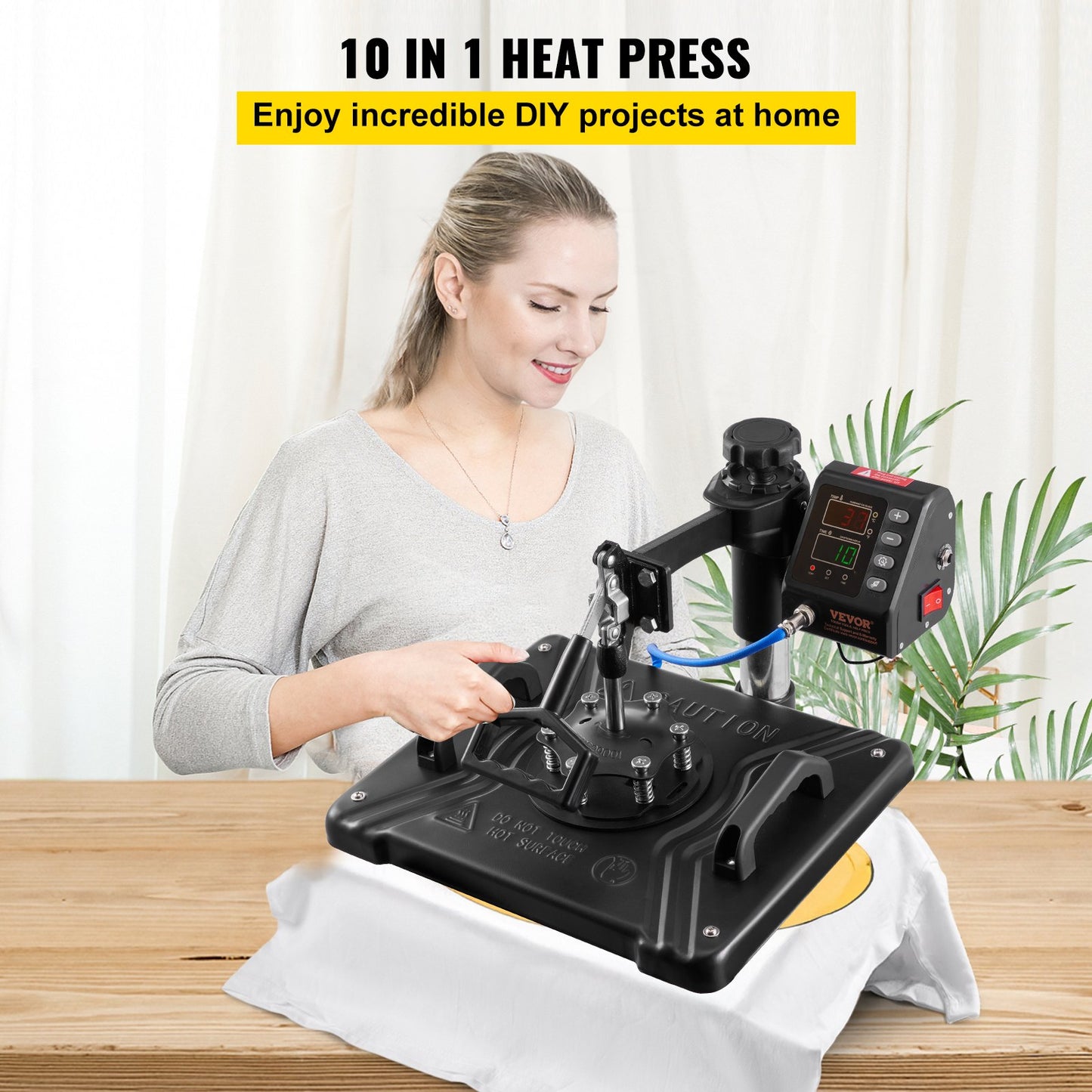 10-in-1-Heißpresse (30,5 x 38,1 cm), 1000 W, 360°-Drehfunktion, Schwarz, für T-Shirt-Sublimation, Doppelrohrheizung, geeignet für Stifte, Kappen, Tassen und T-Shirts.