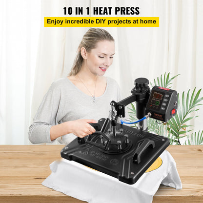 10-in-1-Heißpresse (30,5 x 38,1 cm), 1000 W, 360°-Drehfunktion, Schwarz, für T-Shirt-Sublimation, Doppelrohrheizung, geeignet für Stifte, Kappen, Tassen und T-Shirts.