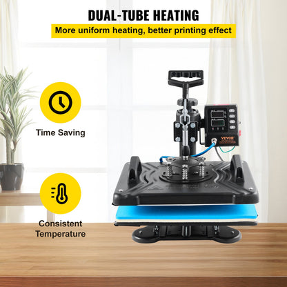 10-in-1-Heißpresse (30,5 x 38,1 cm), 1000 W, 360°-Drehfunktion, Schwarz, für T-Shirt-Sublimation, Doppelrohrheizung, geeignet für Stifte, Kappen, Tassen und T-Shirts.