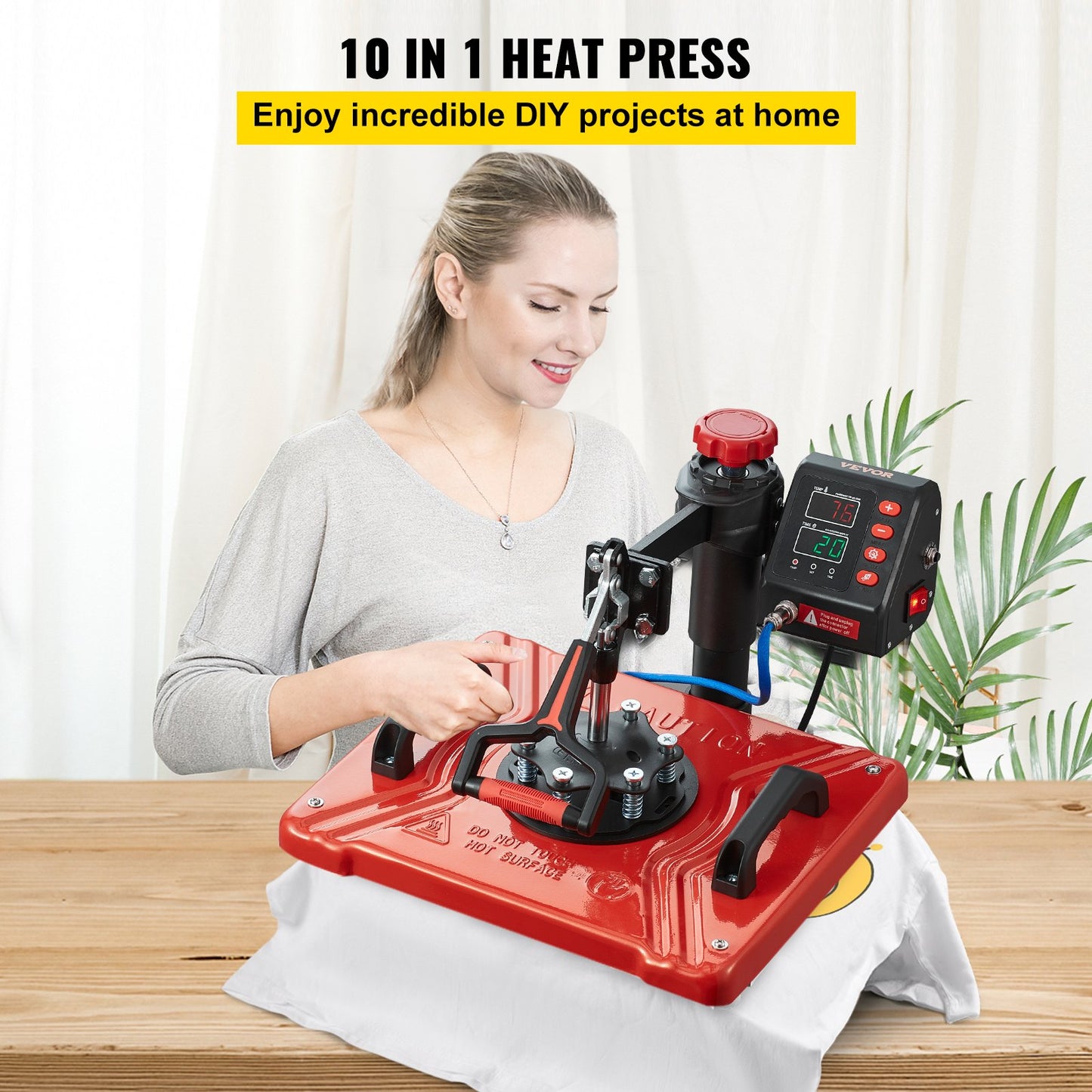10-in-1-Heißpresse (30,5 x 38,1 cm), 1000 W, 360°-Drehung, Schwenkarm, rot, für T-Shirt-Sublimation, Doppelrohrheizung, ideal für Stifte, Kappen, Tassen und Shirts.