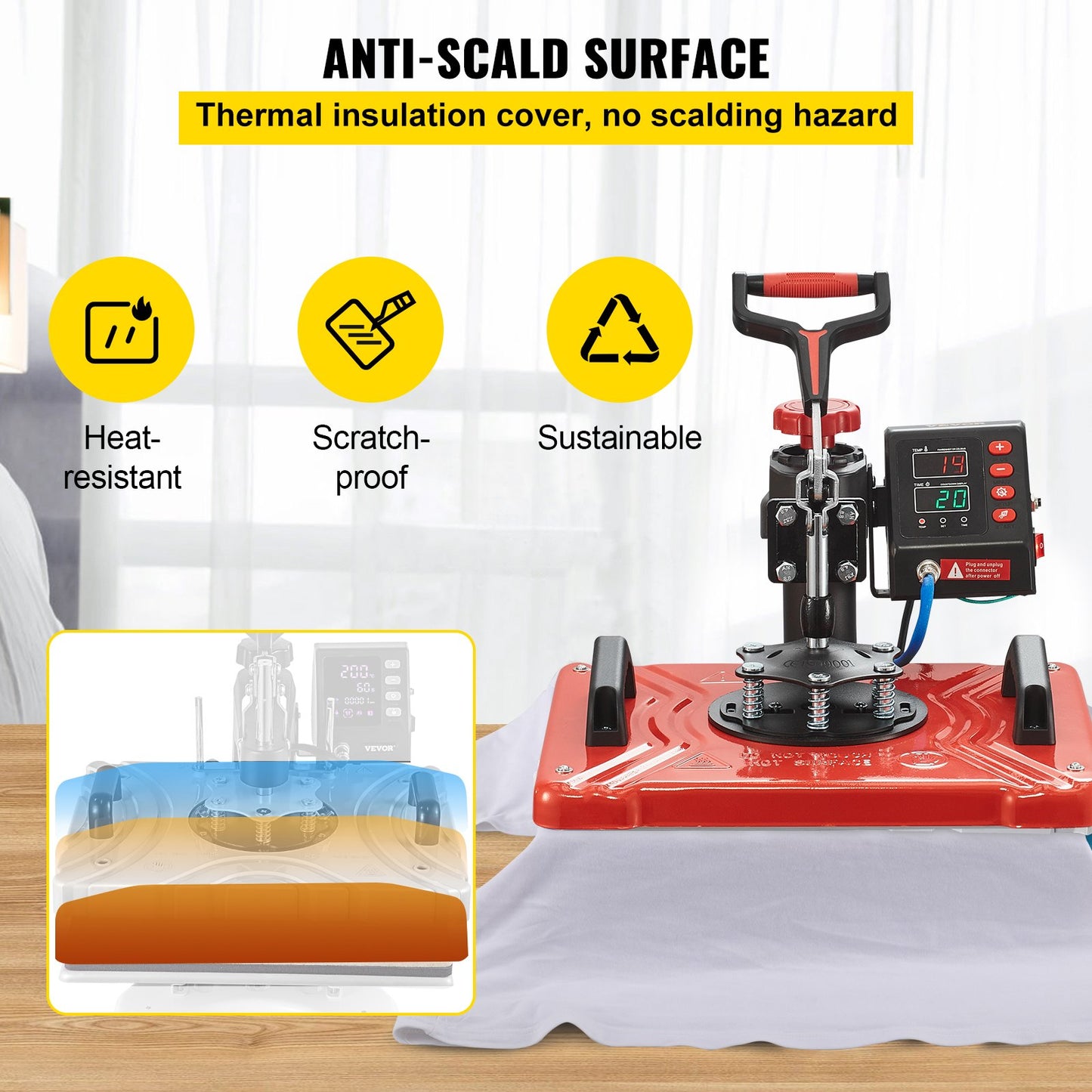 10-in-1-Heißpresse (30,5 x 38,1 cm), 1000 W, 360°-Drehung, Schwenkarm, rot, für T-Shirt-Sublimation, Doppelrohrheizung, ideal für Stifte, Kappen, Tassen und Shirts.